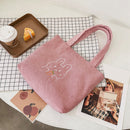 Women Corduroy Shoulder Bags Cartoon Cute Shopping Totes Girls Foldable Handbags