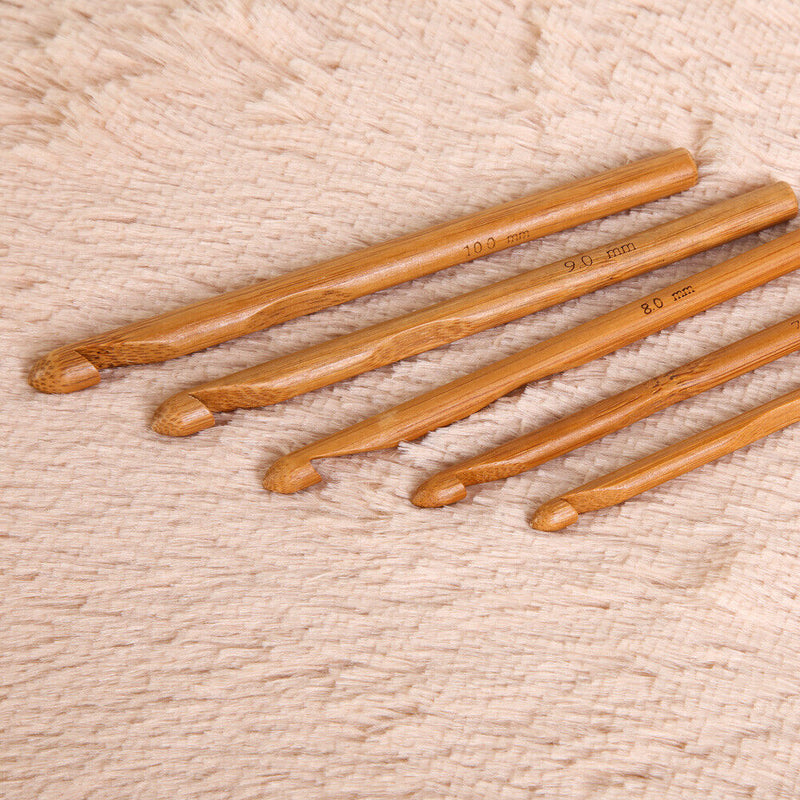 12-Size Bamboo Handle Crochet Hook Knit Weave Yarn Craft Knitting Needle
