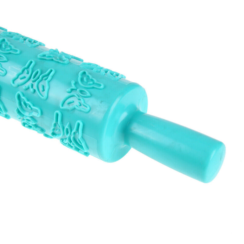 Rolling Pin Pattern Baking Tool Fondant Embossed Mold Cake Deco(Water Blue)
