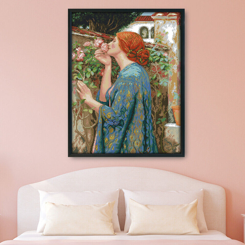 Elegant Woman Canvas Kit Needlework DIY Cross Stitch 14CT Stamped Print Artwo