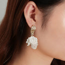 Statement Korea Women Alloy Crack Shell Flower Petal Earrings White Dangle Stud