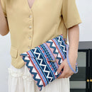 Women Canvas Stripe Bohemian Messenger Bag Flap Crossbody Bag (Purple)