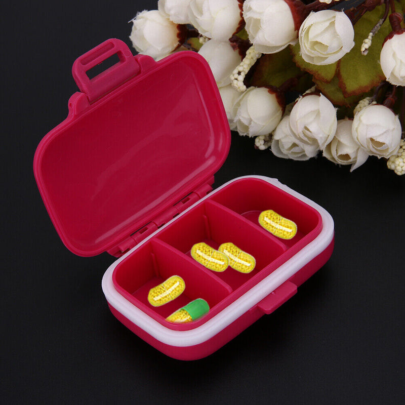3 Grids Portable Pill Box Medicine Jewelry Storage Case Container(Rose)