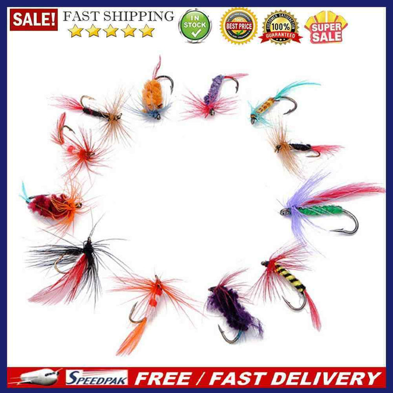 12pcs Fly Fishing Lure Set Style Insect Artificial Bait Feather Single Hook
