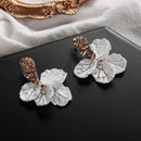 Jewelry Korea Women White Dangle Stud Alloy Crack Shell Flower Petal Earrings