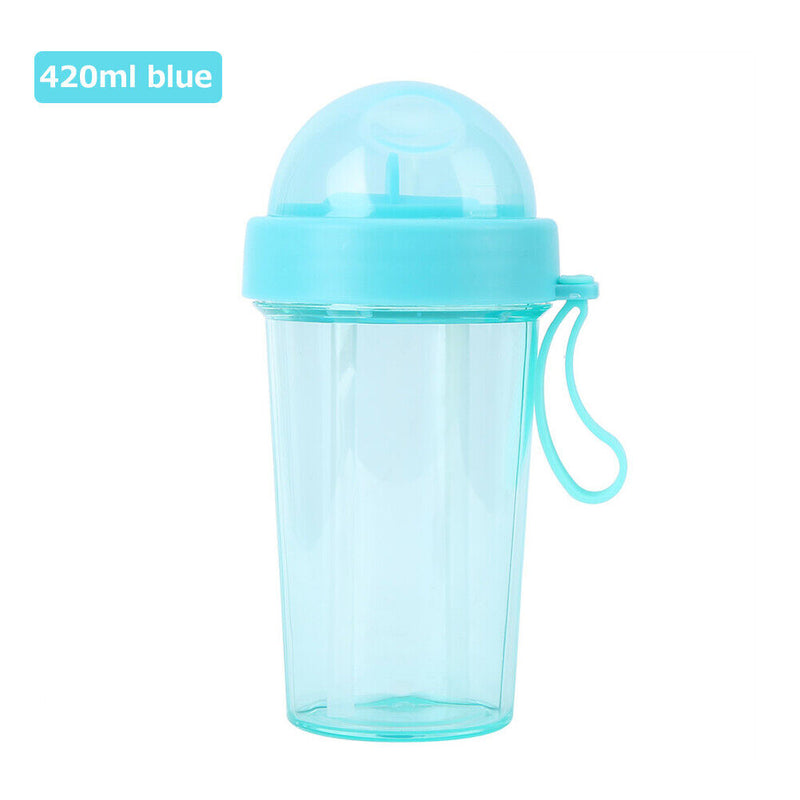 420ml Dual Straw Cup Outdoor Drinking Beverage Water Bottle (Mint Blue) Newly