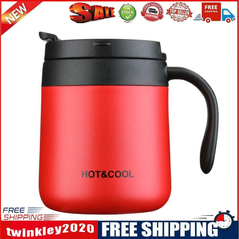 350ml Stainless Steel Vacuum Flask Handle Lid Portable Water Cup (Red)