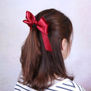 Women Satin Ribbon Bow Hair Band Ponytail Holder Rope(Bean Red)