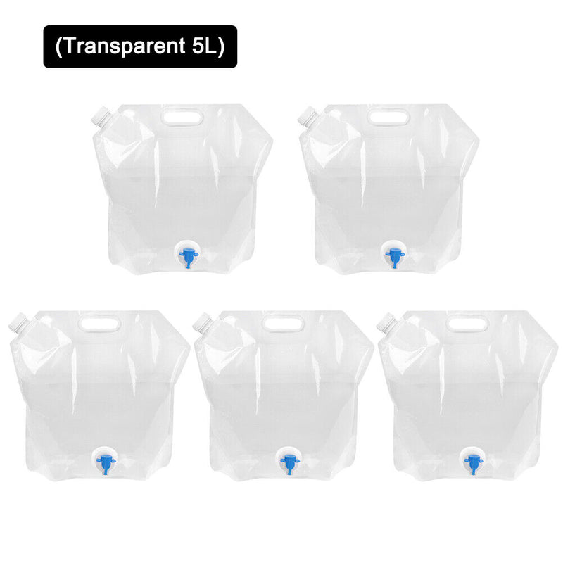 5pcs 5L Portable Outdoor Water Bag Foldable Camping Picnic Carrier (Clear) Newly