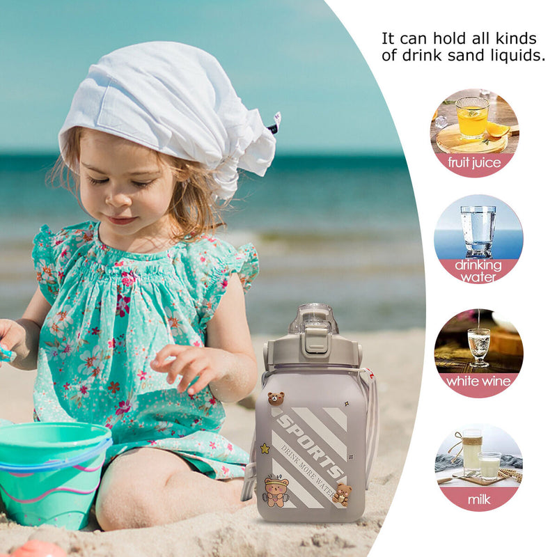 Water Bottles with Straw - Sports Big Belly 1500ml Water Jug Cup (Grey)