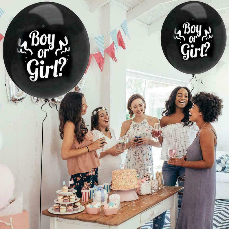 36" Large Black Gender Reveal Balloon Oh Baby Boy Girls Confetti I0M0 T5F5