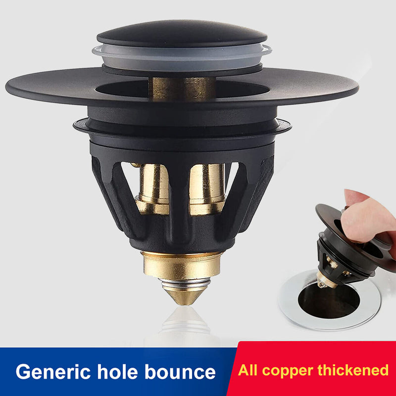 Stainless Steel Bathroom Sink Plug Wash Basin Bounce Drain Filter (Black) Newly