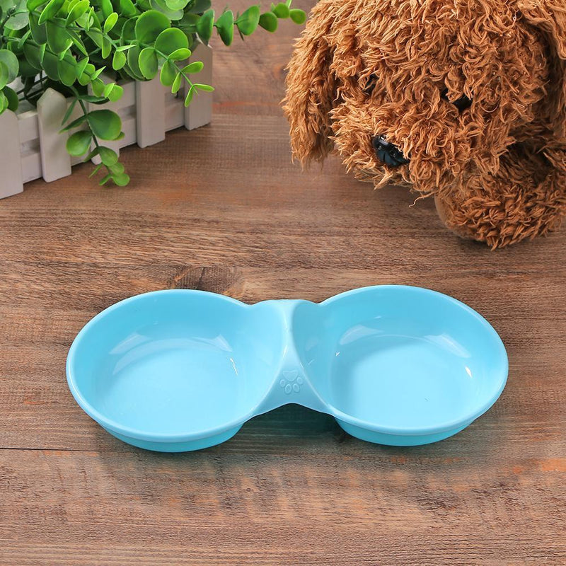 Dog Cat Double Bowl Puppy Food Water Feeder Pets Drinking Dishes (Blue) Newly
