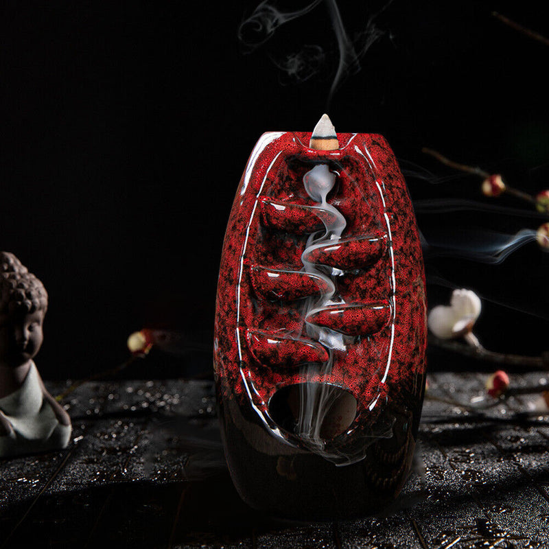 Waterfall Incense Burner Backflow Ceramic Incense Holder with Cones Home Decor