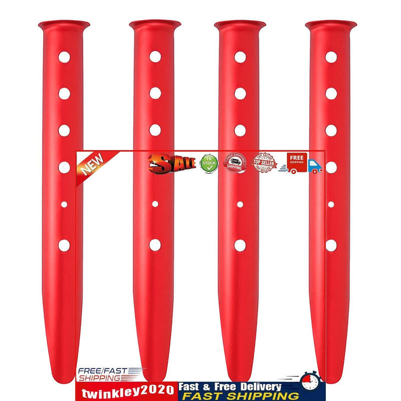 Snow & Sand Tent Stakes Pegs - Rustproof Aluminum U-Shaped Tent Pegs (Red) Newly