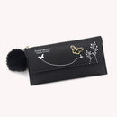 Women PU Flap Wallet with Plush Ball Lady Butterfly Coin Purse (Black)