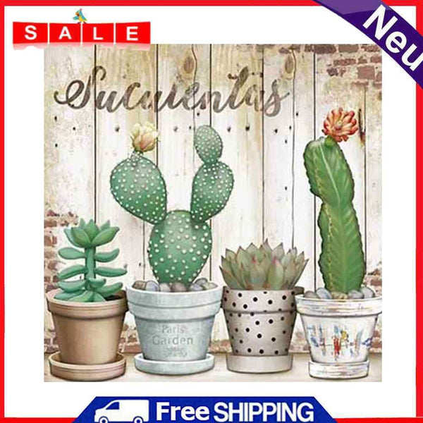 DIY Cute Cactus Mosaic Full Round Diamond Drawing Handmade Rhinestone Craft Gift