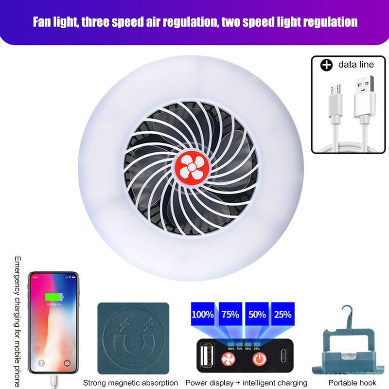 2 in 1 LED Tent Fan Rechargeable Lamp USB Charging Fan Light Without Stand