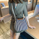 Women Striped Shoulder Bag Classic Canvas Large Capacity Shopping Bucket Totes