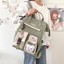 Women Preppy Style Contrast Color Rucksack School Students Backpack with Bear