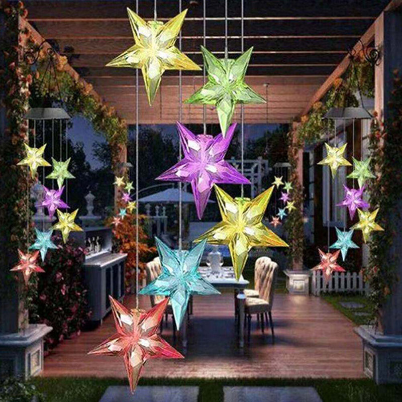 Solar Color Changing Wind Chime Lamps Star Moon Pendant Garden Light (A) Newly