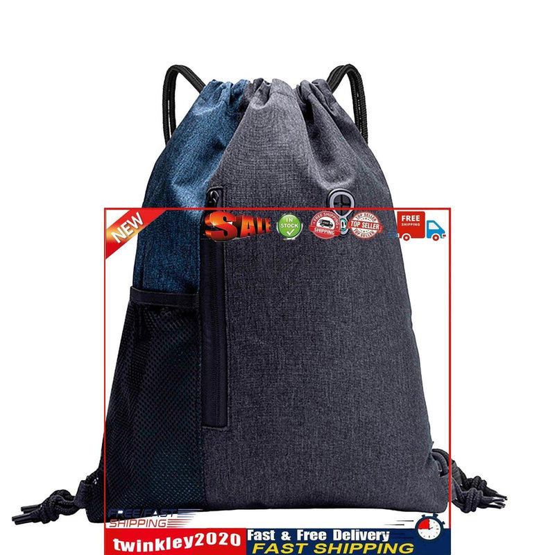 Gym Sack Drawstring Bag - Nylon Sports Travel Drawstring Bag (Dark Blue) Newly