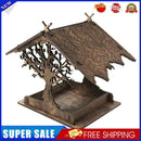 Wooden Bird Feeder Nest Outdoor Tree Branches Carving Hang Birdhouse (B)