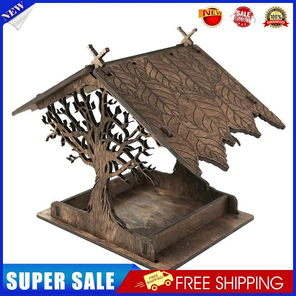 Wooden Bird Feeder Nest Outdoor Tree Branches Carving Hang Birdhouse (B)