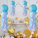 Mermaid Wishes Jellyfish Hanging Paper Lanterns Birthday Decorations (Blue)
