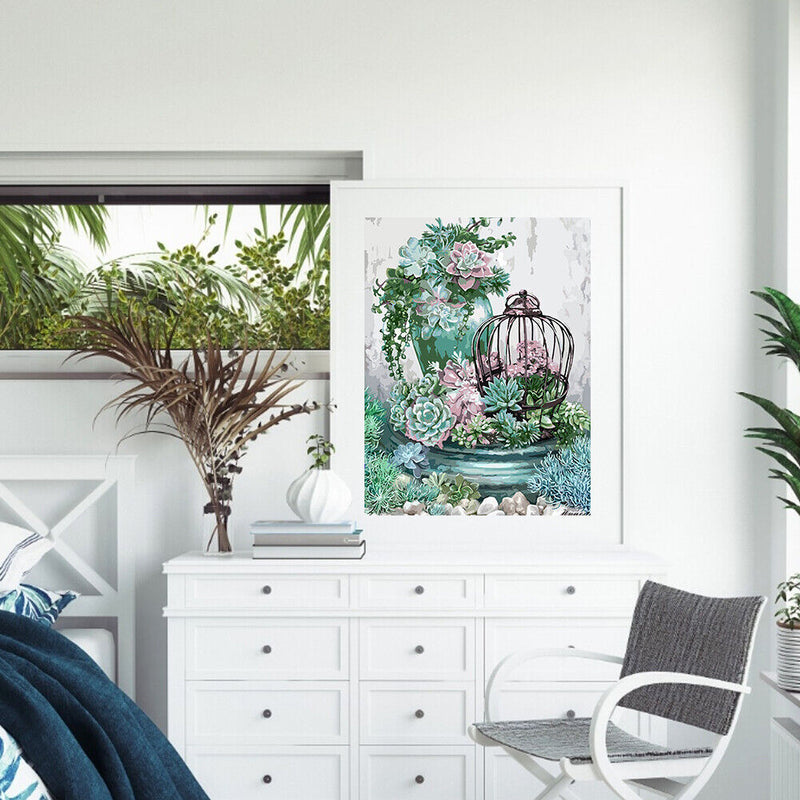 Succulent Partial Oil Paint By Numbers DIY Handpainted on Canvas Wall Art