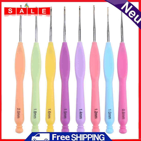 8pc Aluminum Needle Plastic Handle Yarn Sewing Crochet Weave Hook Kit