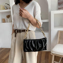 Women Chain Evening Clutch Pleated Solid Shoulder Handbag Party Elegant Totes