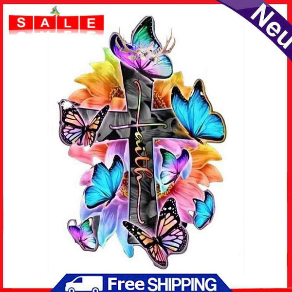 Butterfly on Cross Oil Paint By Numbers DIY for Adults Children Decor Canvas Kit