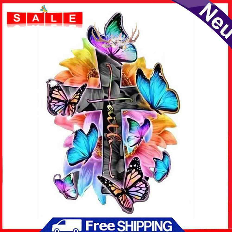 Butterfly on Cross Oil Paint By Numbers DIY for Adults Children Decor Canvas Kit
