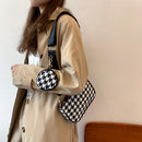 Retro Houndstooth Shoulder Bag Round Purse Women Composite Bags (Black)