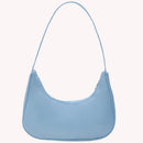Women Solid Color Nylon Tote Bag Crescent Zipper Top-handle Bag (Blue)