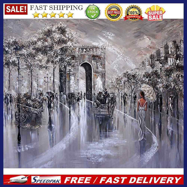 Hand Painted on Canvas DIY Black White Street Oil Paint By Numbers Drawing Kit
