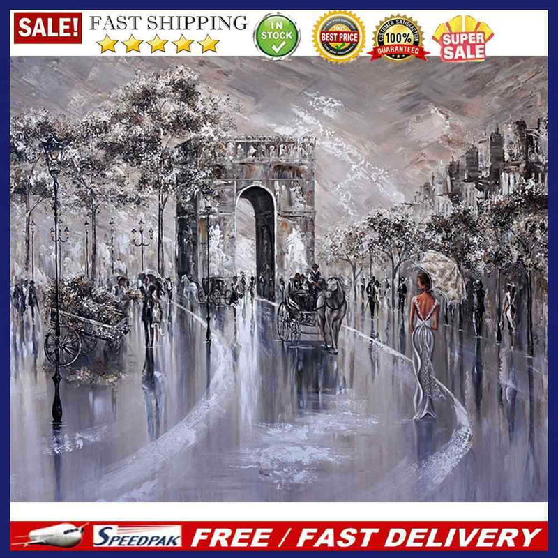Hand Painted on Canvas DIY Black White Street Oil Paint By Numbers Drawing Kit