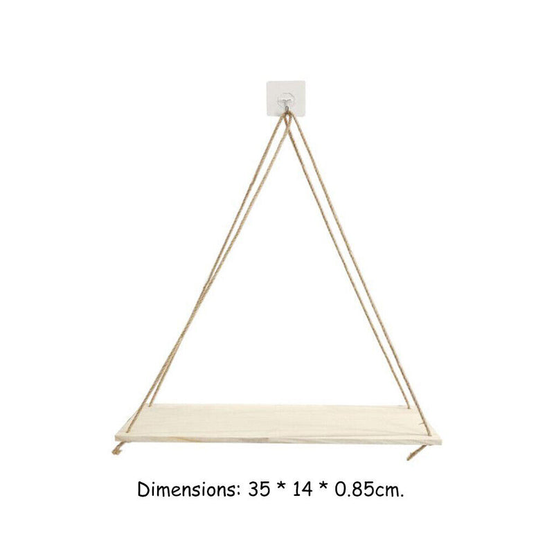 Wooden Swing Hanging Rope Ornament Rack Wall Mounted Shelves Plant Pot Holder