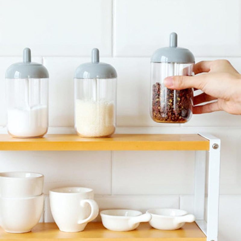 Plastic Spice Salt Pepper Seasoning Bottle Condiment Jar Kitchen Tools w/Spoon