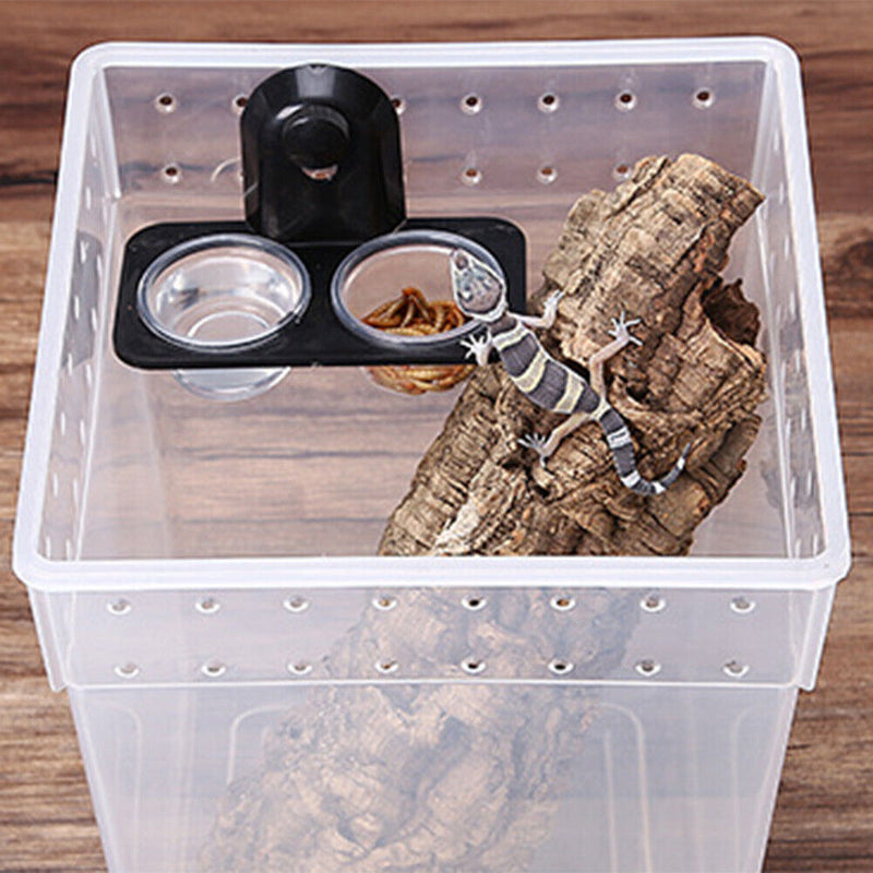 Reptile Dual Purpose Water Food Pot Gecko Bread Insect Feeding Bowl (A)