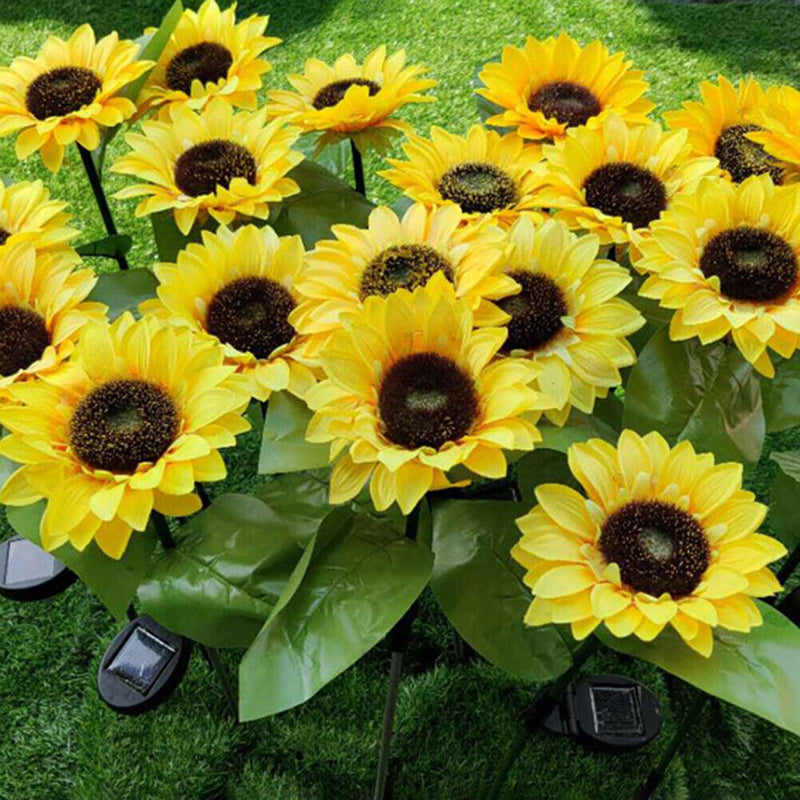 LED Solar Sunflower Shape Light Ground Plug-in Iron Lamp Path Decor (A)