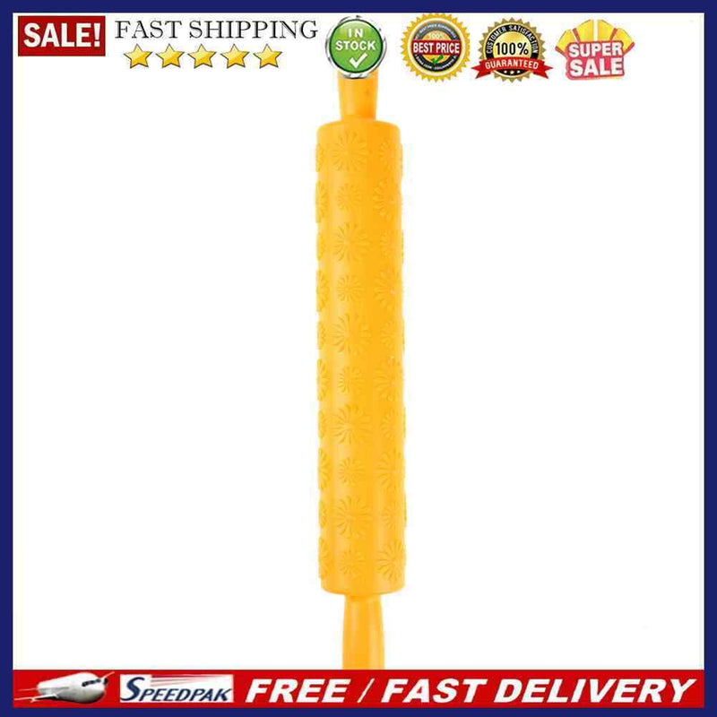 Rolling Pin Pattern Baking Tool Fondant Embossed Mold Cake Deco(Yellow