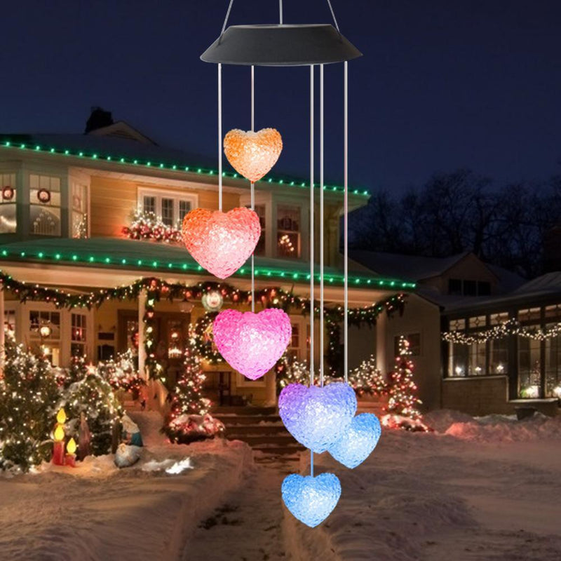 6LED Colorful Love Heart Wind Chime Lamp Solar Powered Garden Hanging Lamp Newly