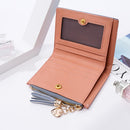 Tassel Zipper Coin Purse Checked Splicing Color PU Women Wallets (Pink)