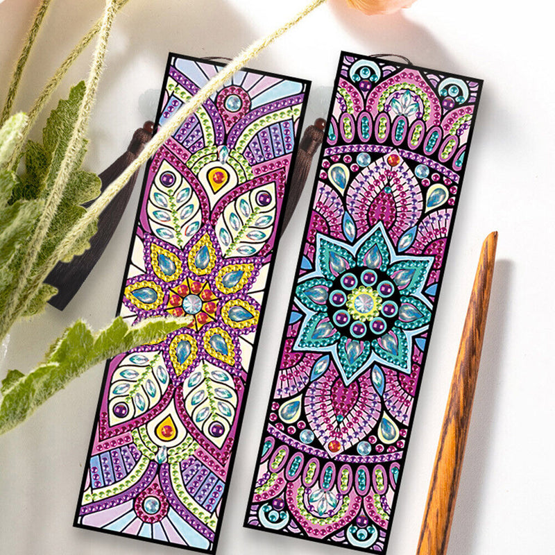 2pcs DIY Diamond Painting Leather Bookmark Special Shape Drill Tassel Art Crafts