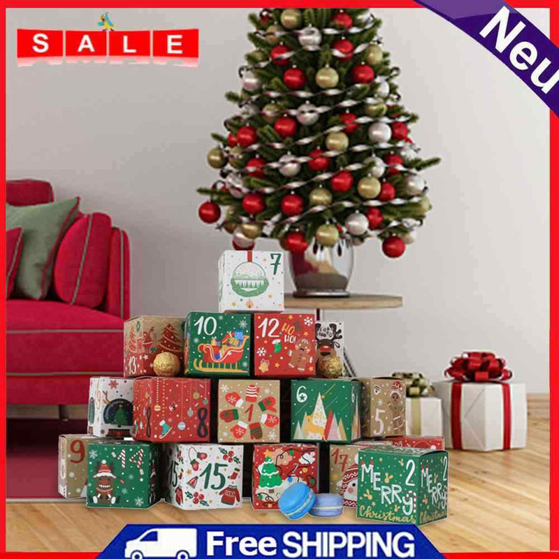 24pcs Candy Cookies Box Countdown Numbers Packaging Paper Boxes 7cm Xmas Decor