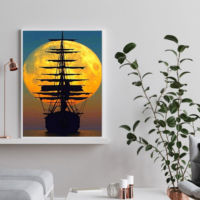 DIY Digital Picture Sunset Vessel Frameless Oil Painting By Number Handicraft