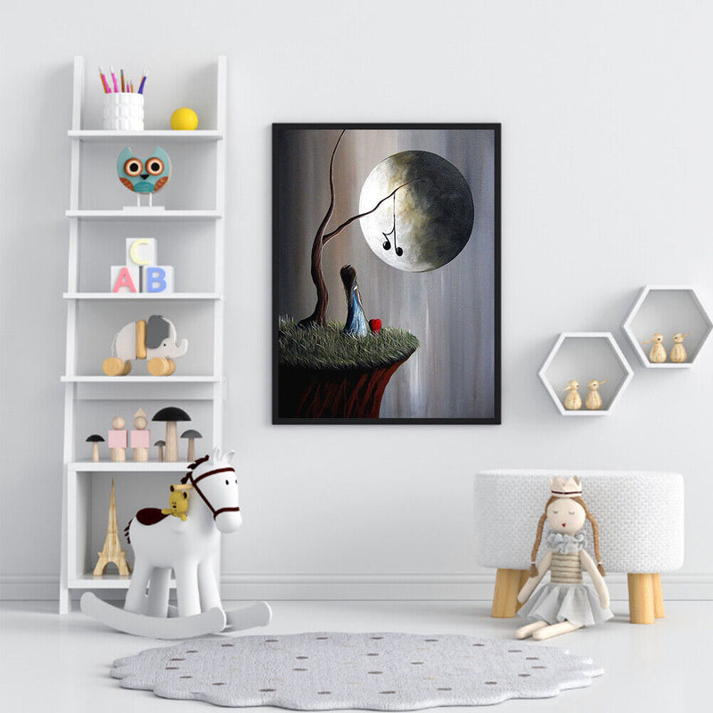 Hand Painted on Canvas DIY Girl Moon Oil Paint By Numbers Drawing Kit Craft