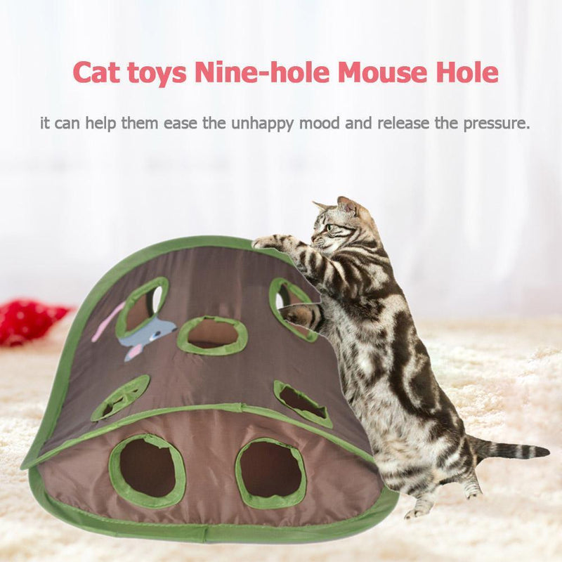 Cat Mice Bell Tent with 9 Holes Hide Tunnel Foldable Interactive Play Pet Toys